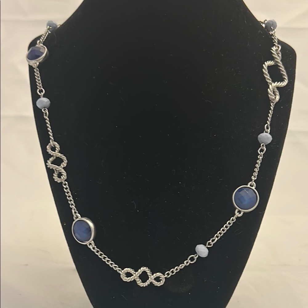 Elegant Silver and Blue Infinity Necklace 36’